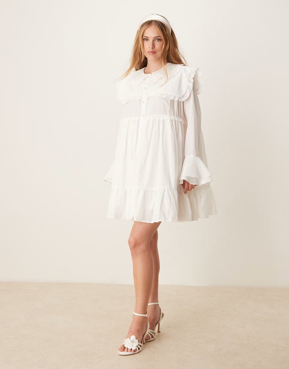 ASOS Sister Jane Sweet Pea collar mini dress in white - 4