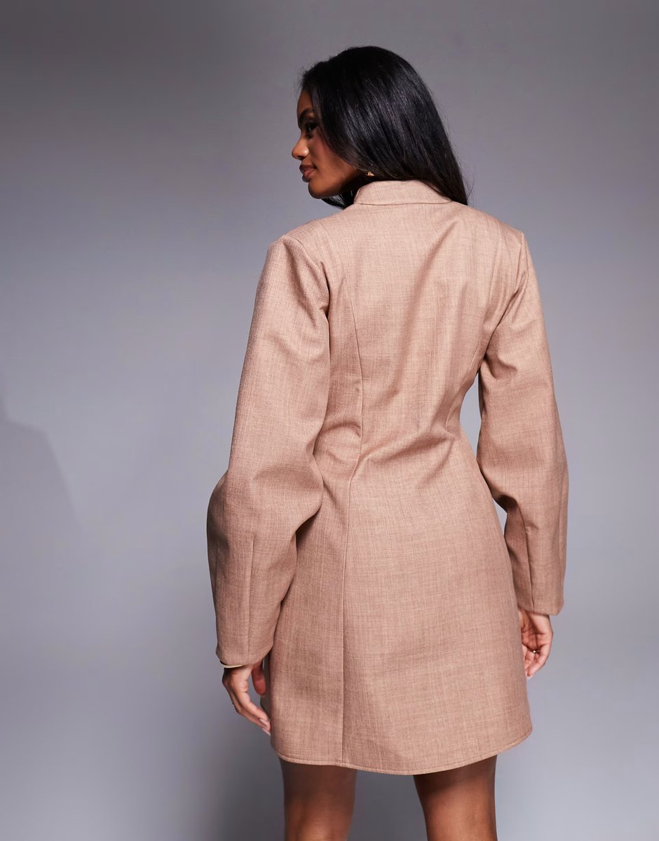 ASOS ASOS LUXE structured linen sculpted blazer dress in camel - 3