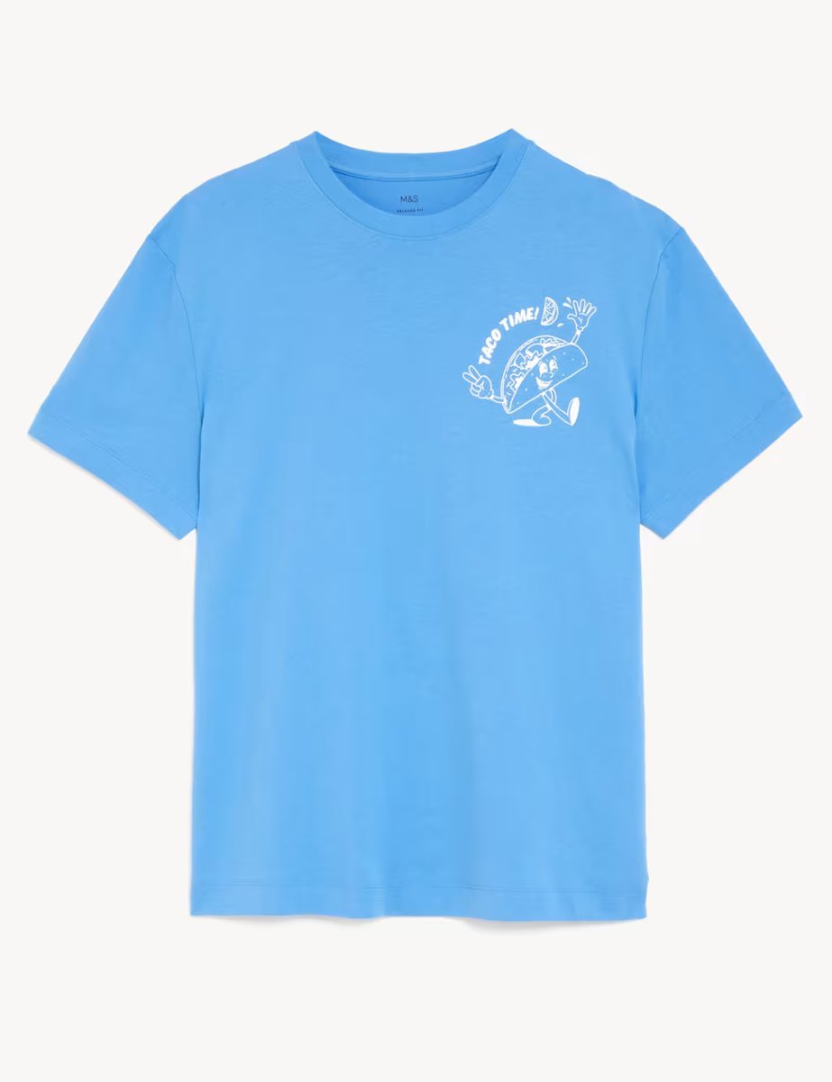 Marks & Spencer M&S Pure Cotton Taco Time Graphic T-Shirt Steel Blue - 2