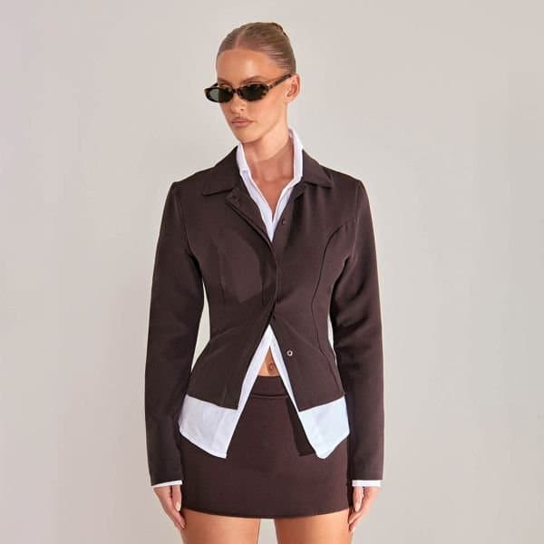 EGO EGO Chic Button Front Collard Blazer in Brown