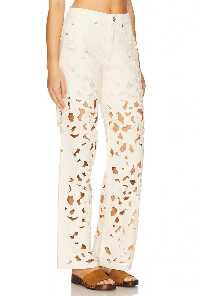 revolve Logan Floral Cutout Wide Leg Jeans - 2
