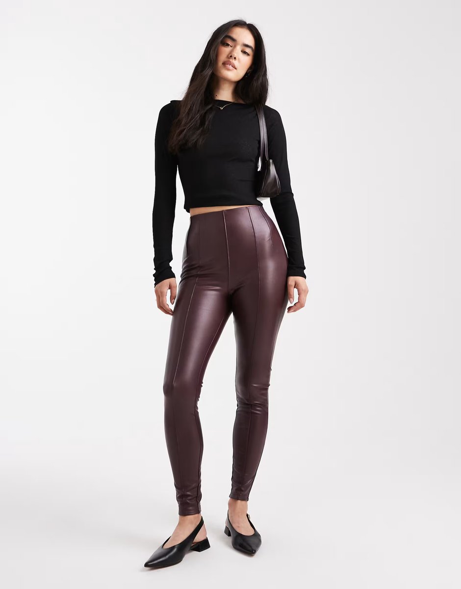 ASOS New Look PU leggings in burgundy - 1