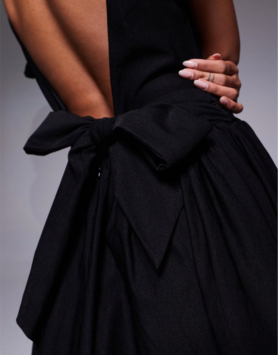 ASOS Love Triangle puff sleeve embroidered mini dress with open back in black - 3