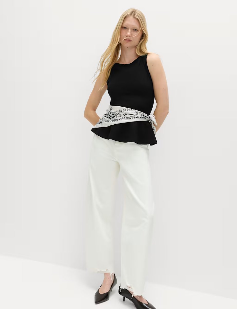 Marks & Spencer M&S Slash Neck Sleeveless Peplum Top Black - 2