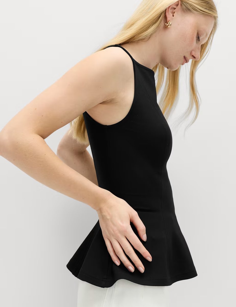 Marks & Spencer M&S Slash Neck Sleeveless Peplum Top Black - 3