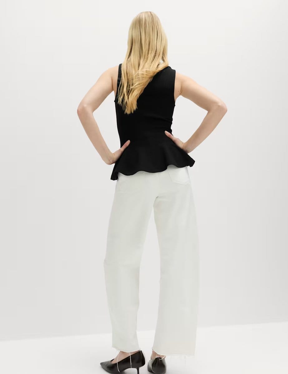Marks & Spencer M&S Slash Neck Sleeveless Peplum Top Black - 4