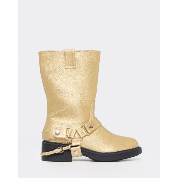 EGO Locked In Side Buckle Detail Ankle Boot In Gold Faux Leather, Women's Size UK 3 - 2