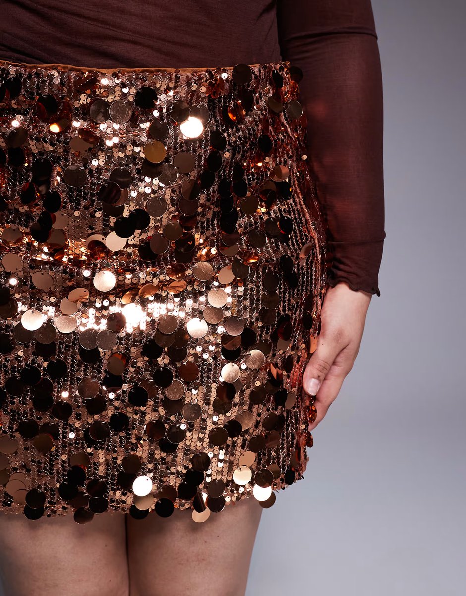 ASOS Renee Studio disc sequin mini skirt in gold - 3