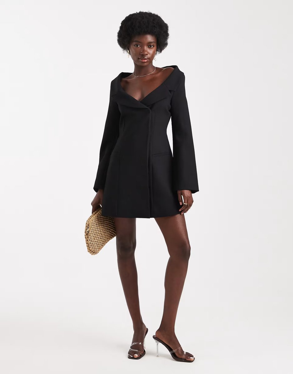 ASOS ASOS DESIGN off shoulder blazer dress in black - 3