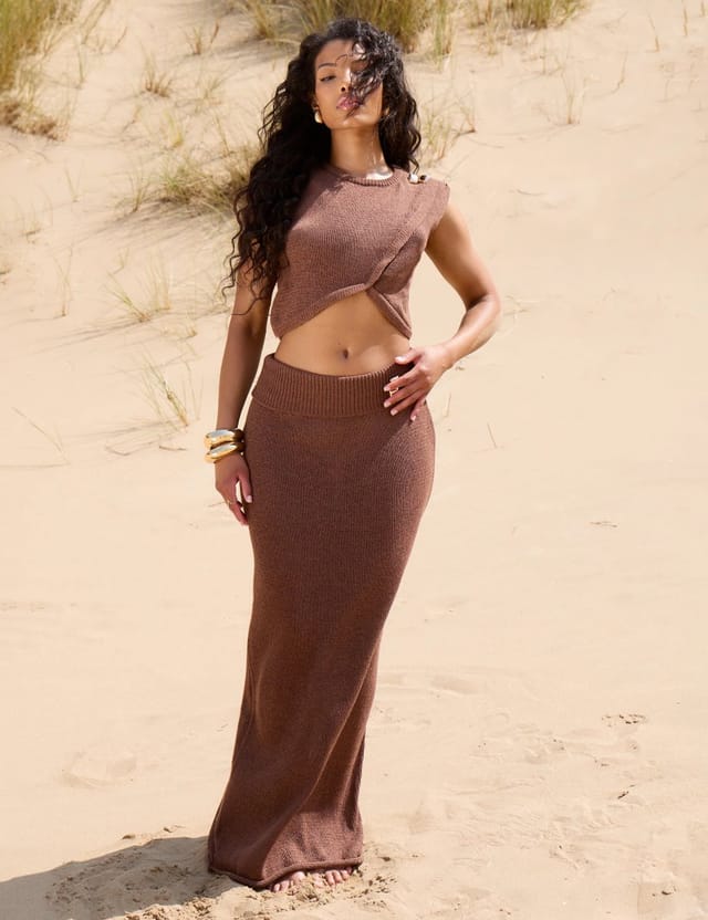 Public Desire Wrap Fine Knit Crop Top Brown - 3