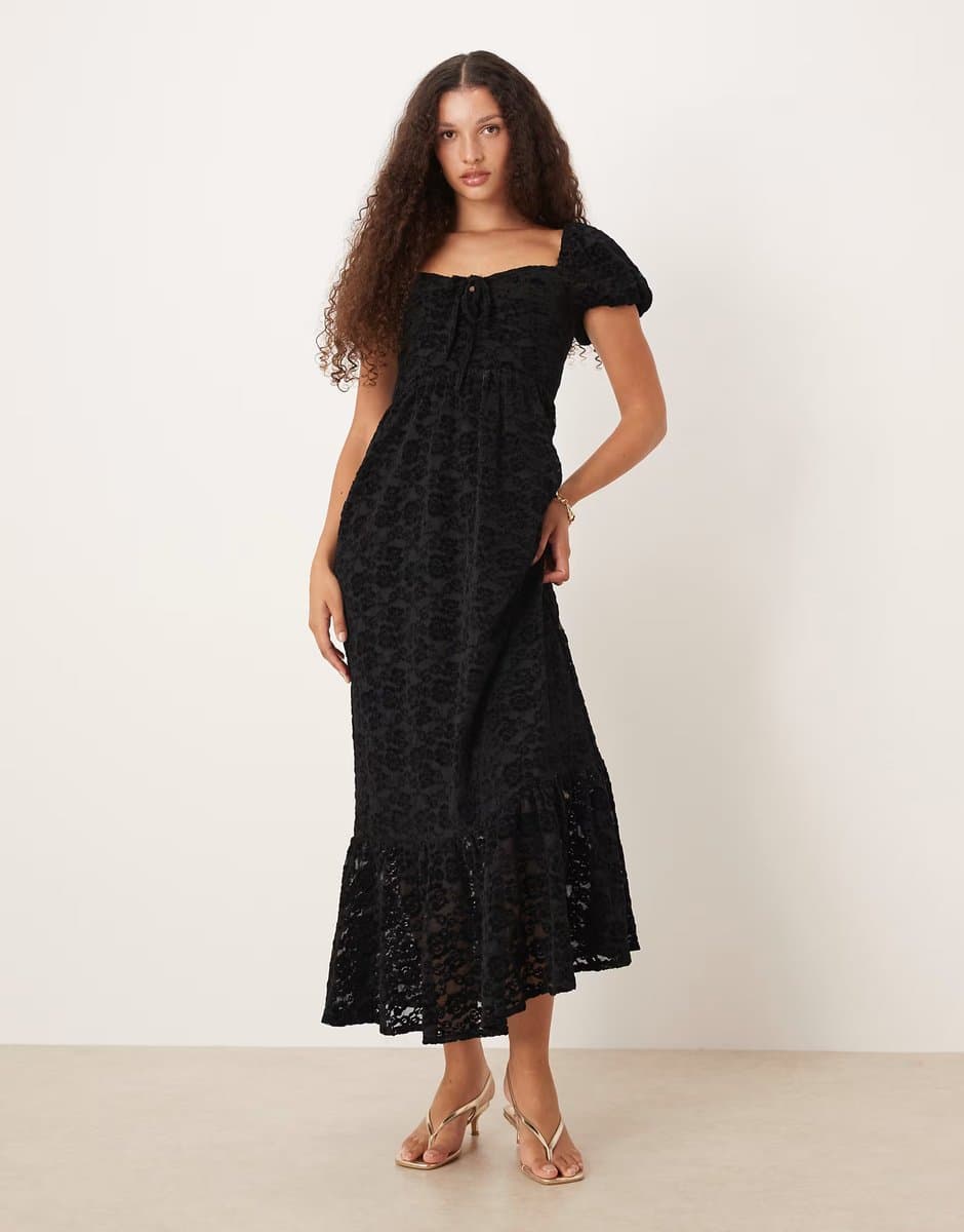 ASOS Lovedrobe Floral velvet square neck midaxi dress in black