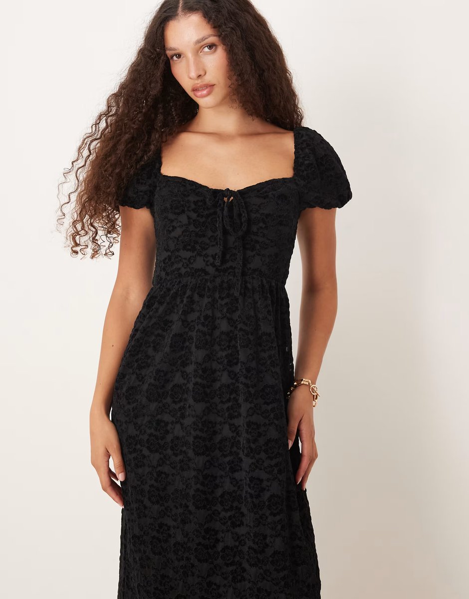 ASOS Lovedrobe Floral velvet square neck midaxi dress in black - 3