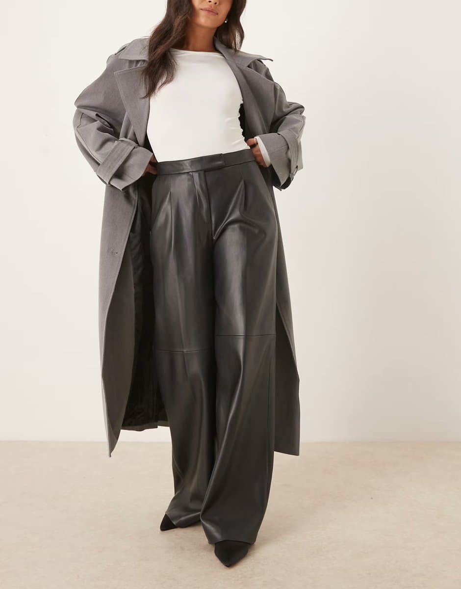 ASOS Mango Riga faux leather straight tailored trouser in black