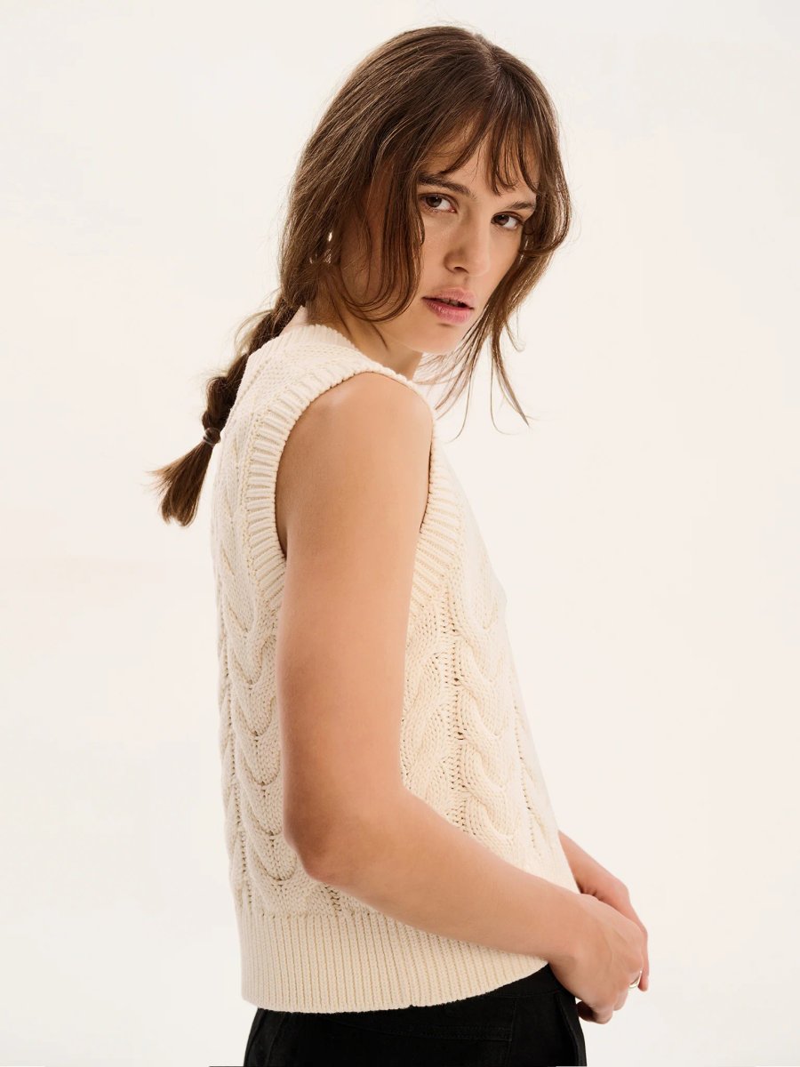 OMNES Bobbi Cable Knit Vest in Cream - 4