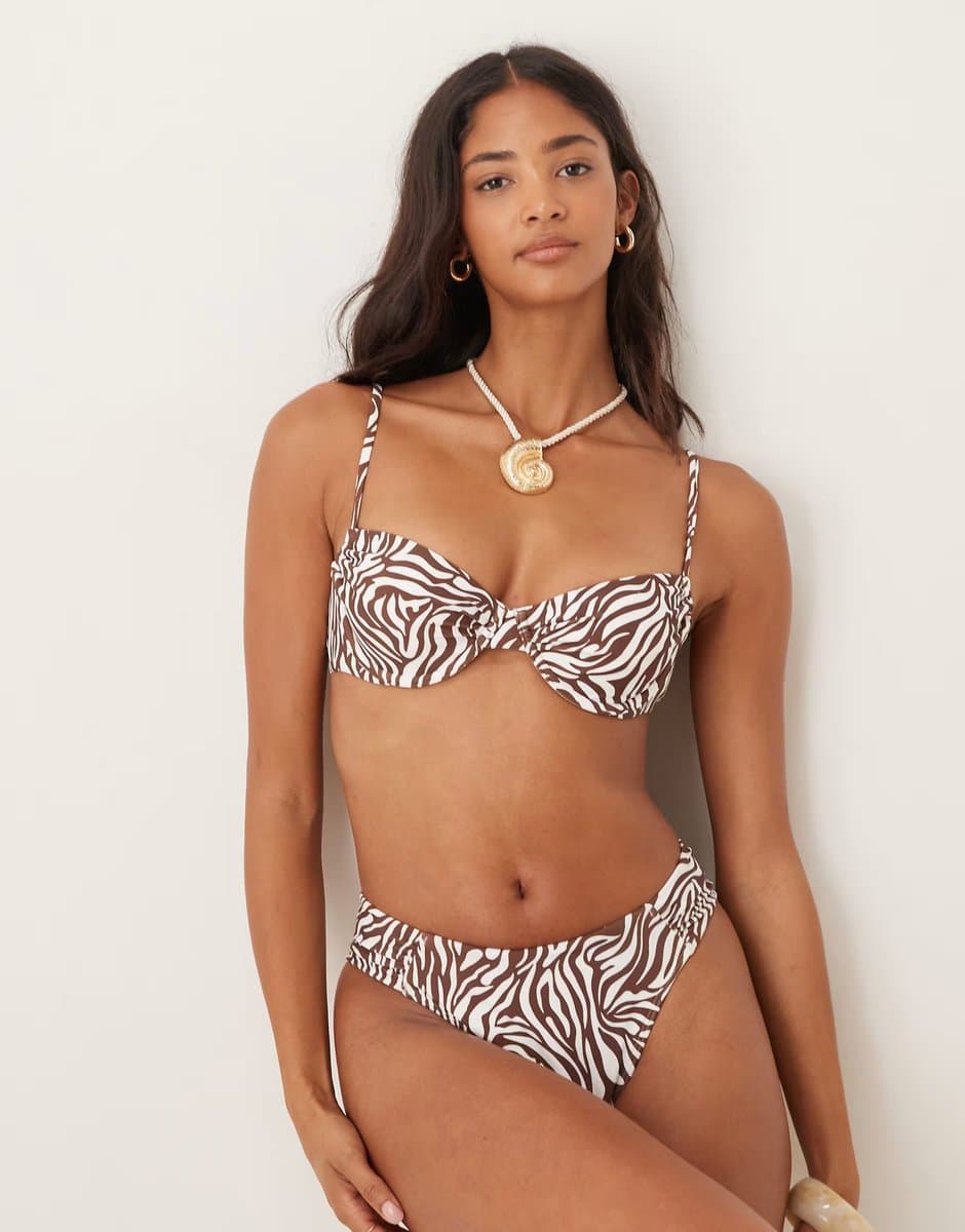 ASOS Abercrombie & Fitch ruched side bikini bottom co-ord in zebra print
