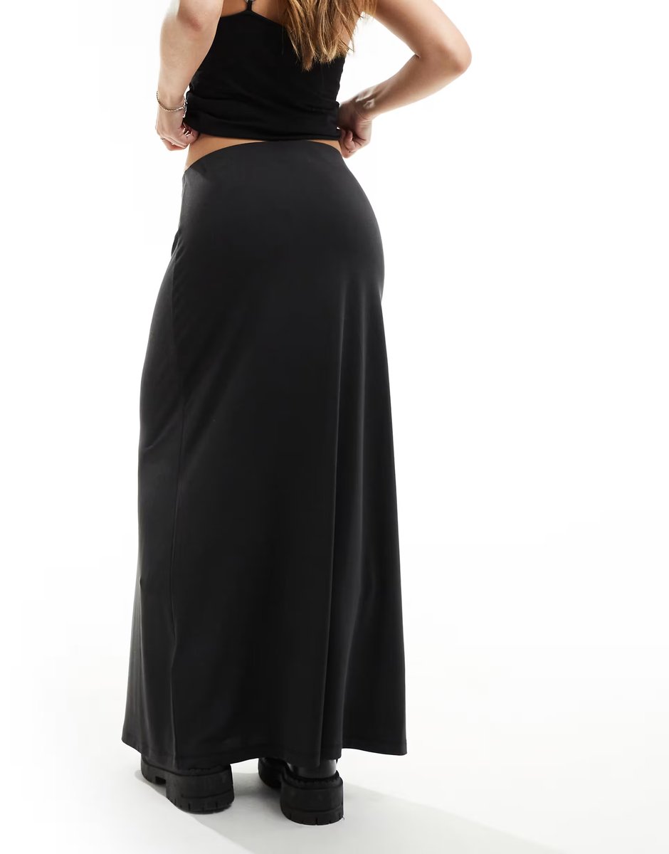 ASOS Weekday Signe drape midi skirt in black - 2