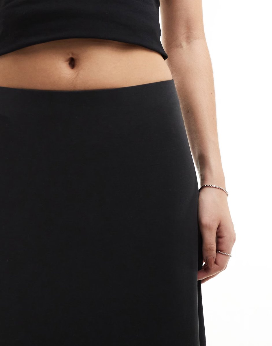 ASOS Weekday Signe drape midi skirt in black - 4