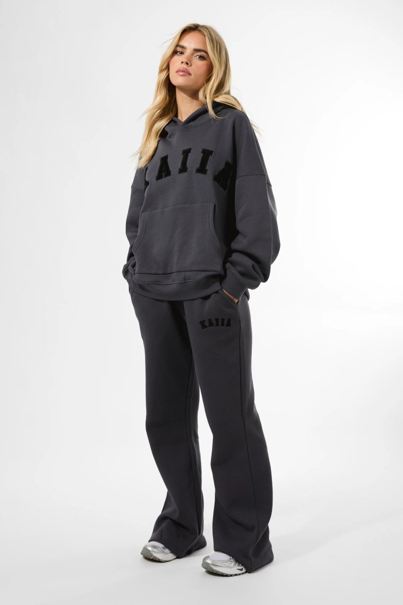 Kaiia Kaiia Logo Wide Leg Sweat Pants in Dark Grey - 2