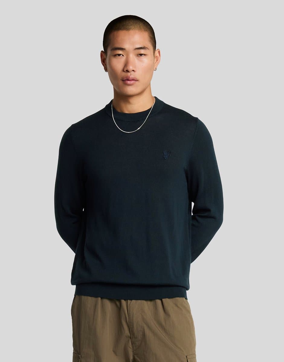 ASOS Lyle & Scott  tonal eagle merino crew neck jumper in dark navy