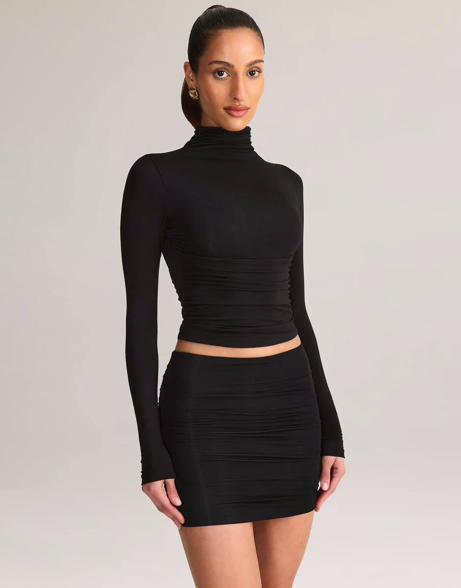 ASOS Oh Polly jersey ruched mid rise mini skirt co-ord in black
