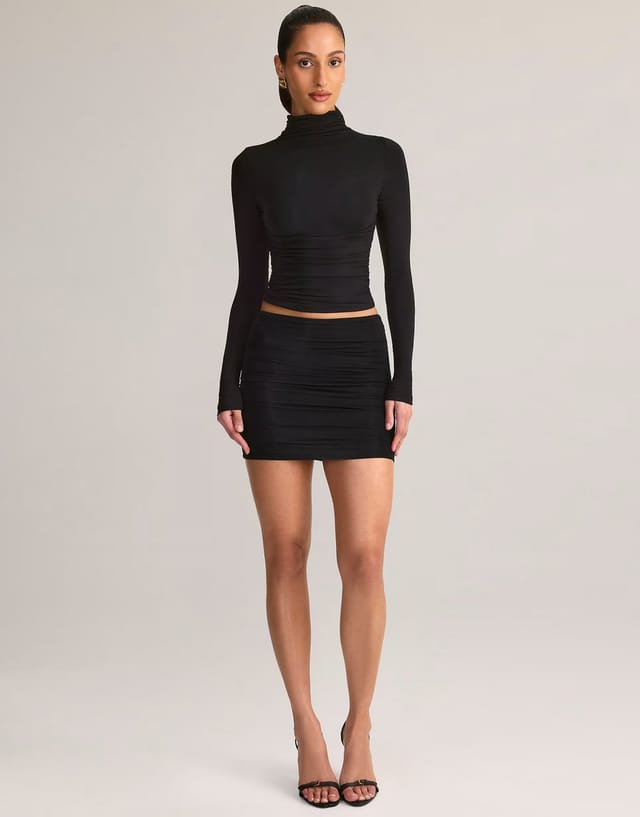 ASOS Oh Polly jersey ruched mid rise mini skirt co-ord in black - 2