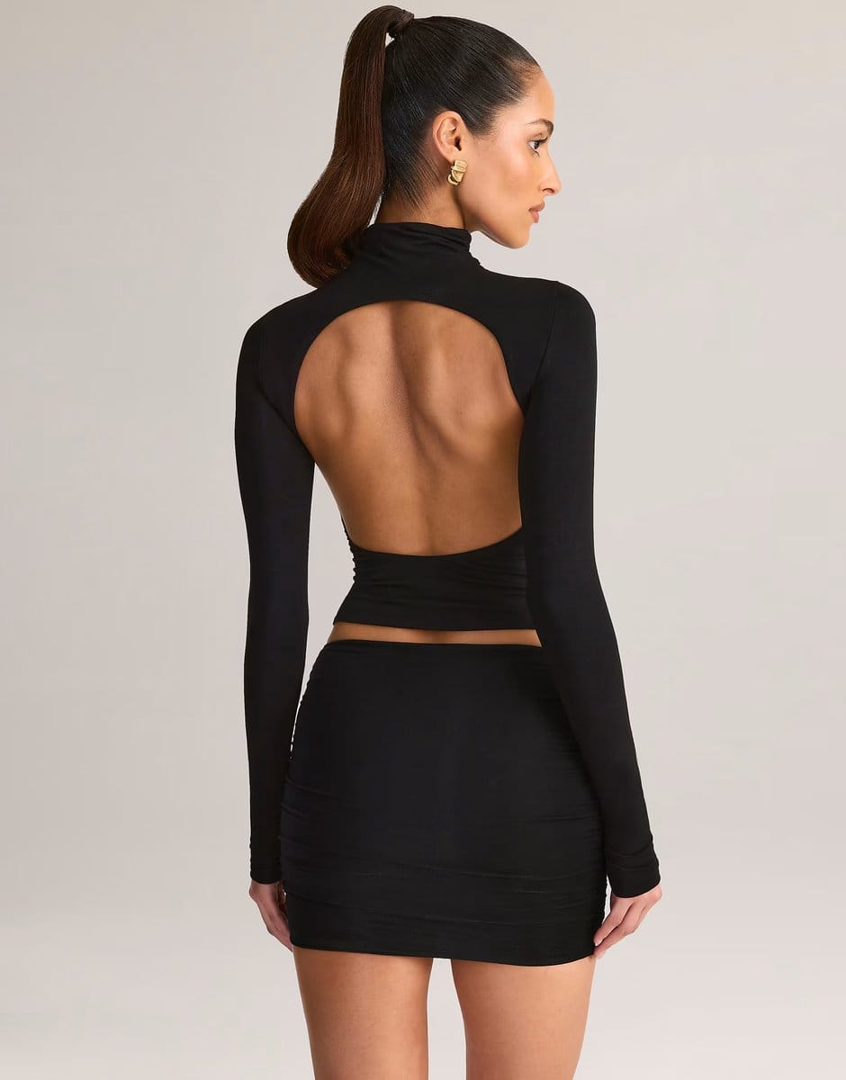 ASOS Oh Polly jersey ruched mid rise mini skirt co-ord in black - 4