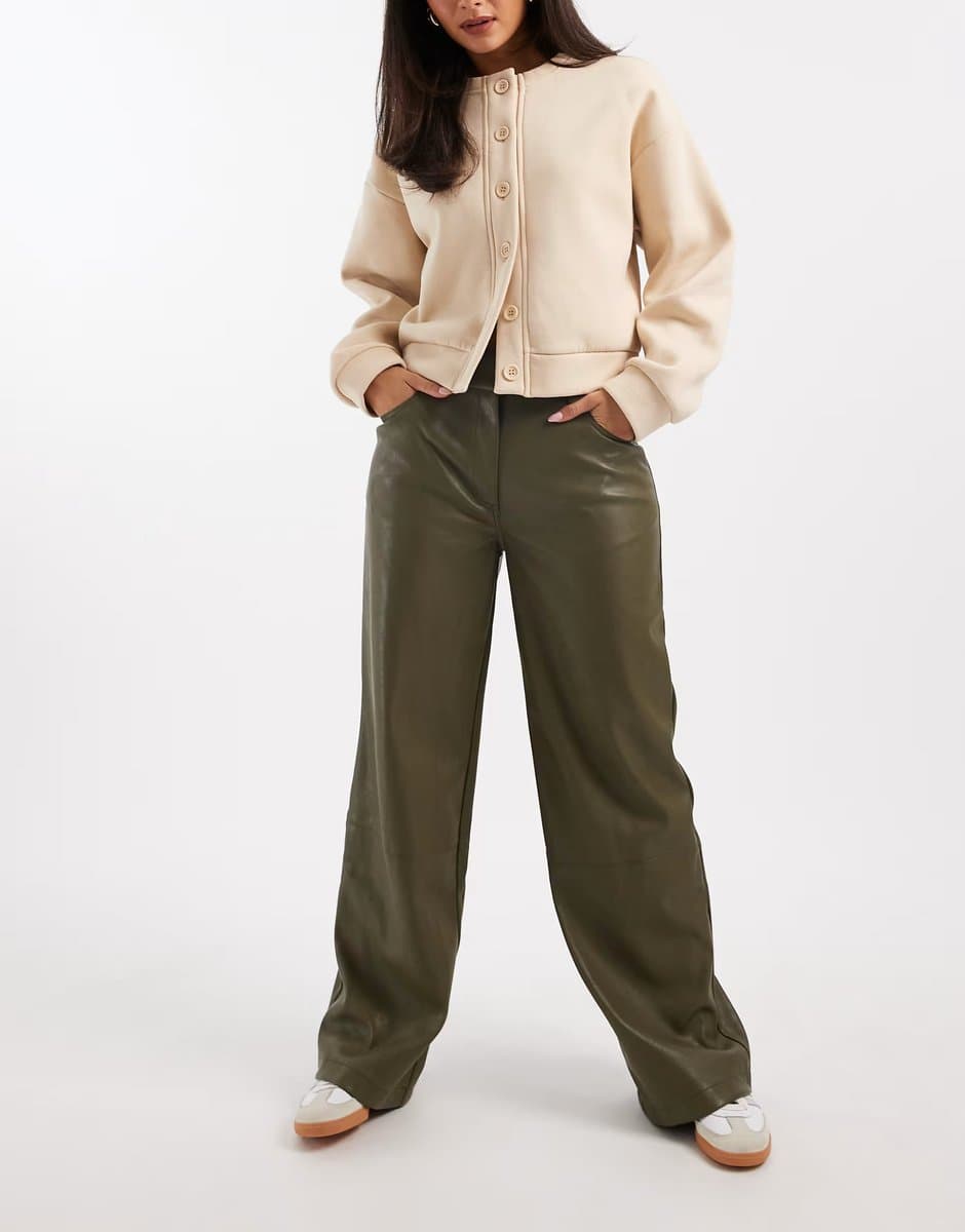 ASOS ASOS Faux Leather Low Rise Trousers in Forest Green