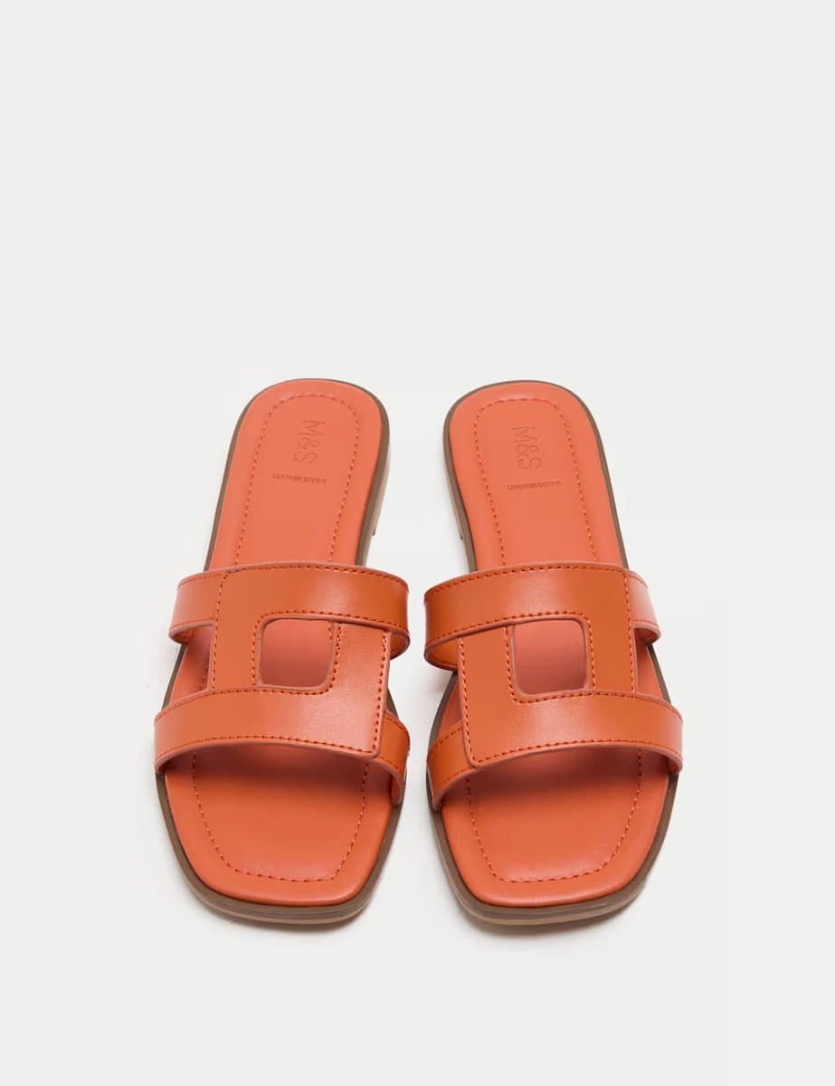 Marks & Spencer M&S Orange Leather Flat Mule Sandals