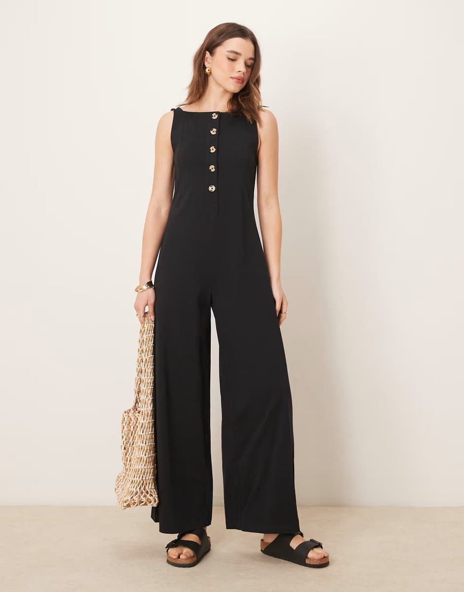 ASOS ASOS DESIGN Button Through Jumpsuit in Black