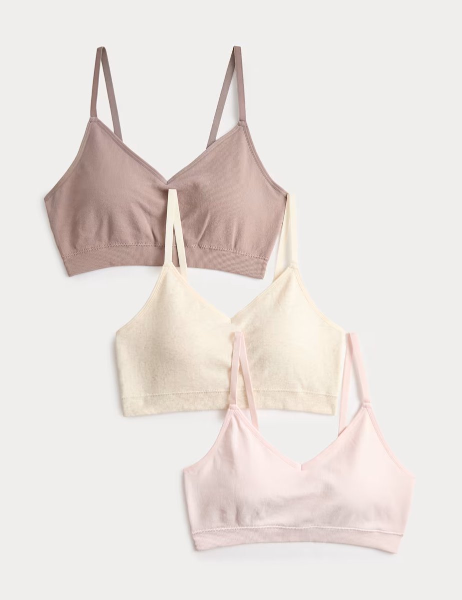 Marks & Spencer M&S 3pk Seamless Non Wired Bralettes Oatmeal Mix - 1
