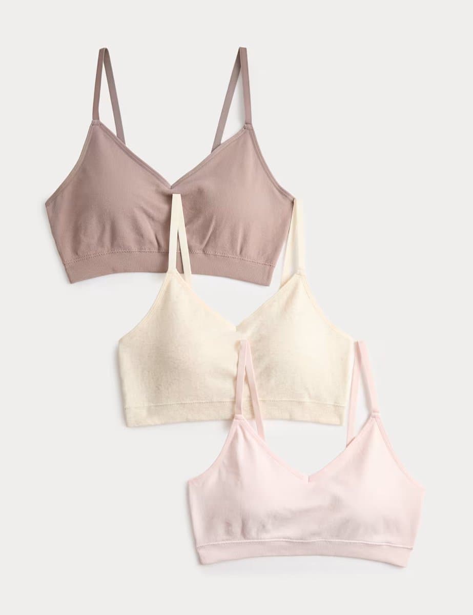 Marks & Spencer M&S 3pk Seamless Non Wired Bralettes Oatmeal Mix