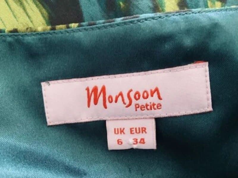 Monsoon Monsoon Womens Petite Teal Silk Peacock Feather Bronze Sequin Dress UK 6