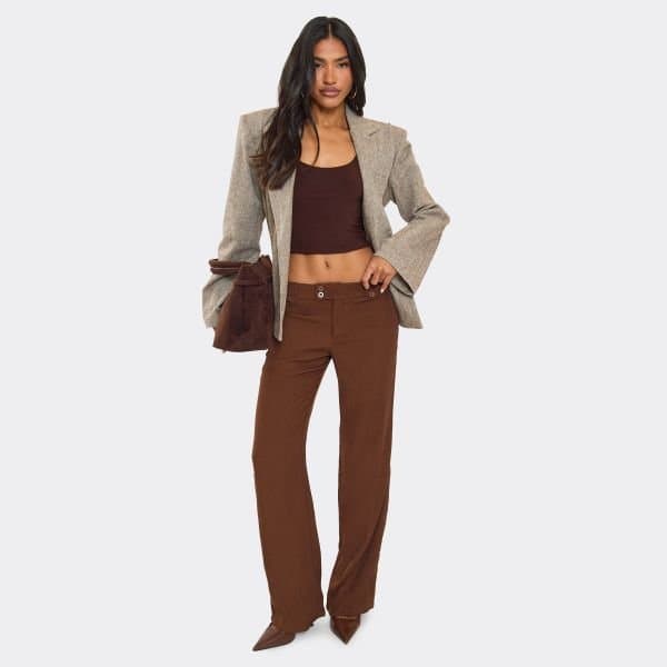 EGO EGO Chocolate Brown Low Rise Tailored Straight Leg Trousers