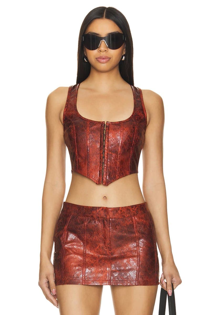 revolve Revolve Faux Leather Crop Top in Red