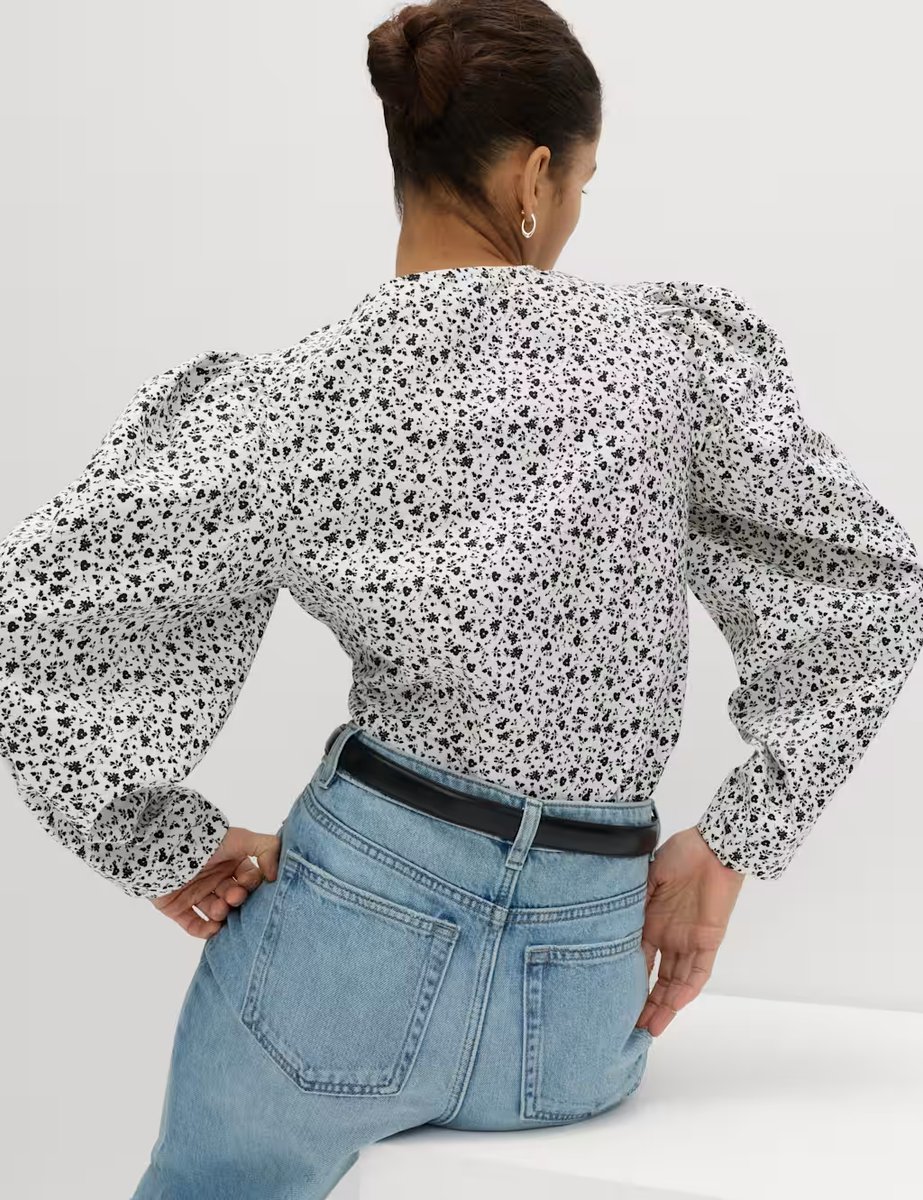 Marks & Spencer M&S Pure Cotton Printed Button Through Blouse Ivory Mix - 2