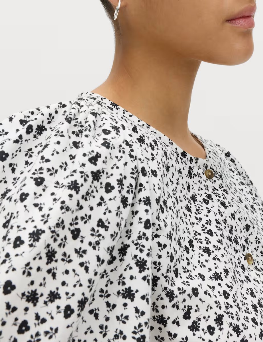 Marks & Spencer M&S Pure Cotton Printed Button Through Blouse Ivory Mix - 3