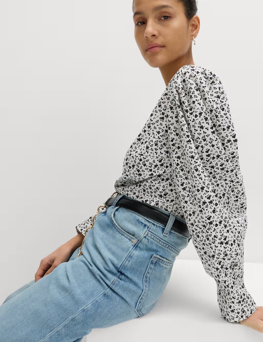 Marks & Spencer M&S Pure Cotton Printed Button Through Blouse Ivory Mix - 4