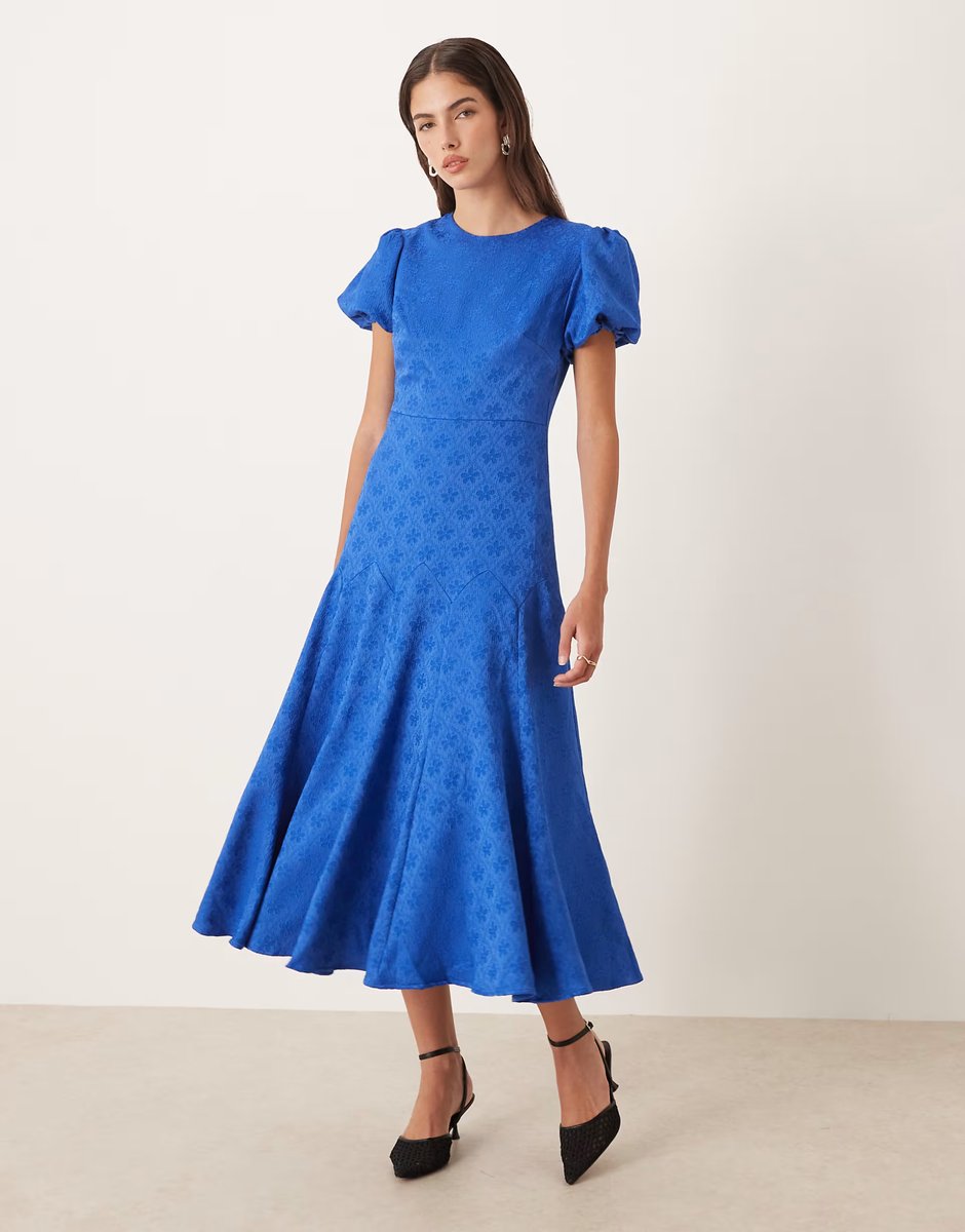 ASOS Sister Jane godet jacquard midi dress in colbalt blue - 1