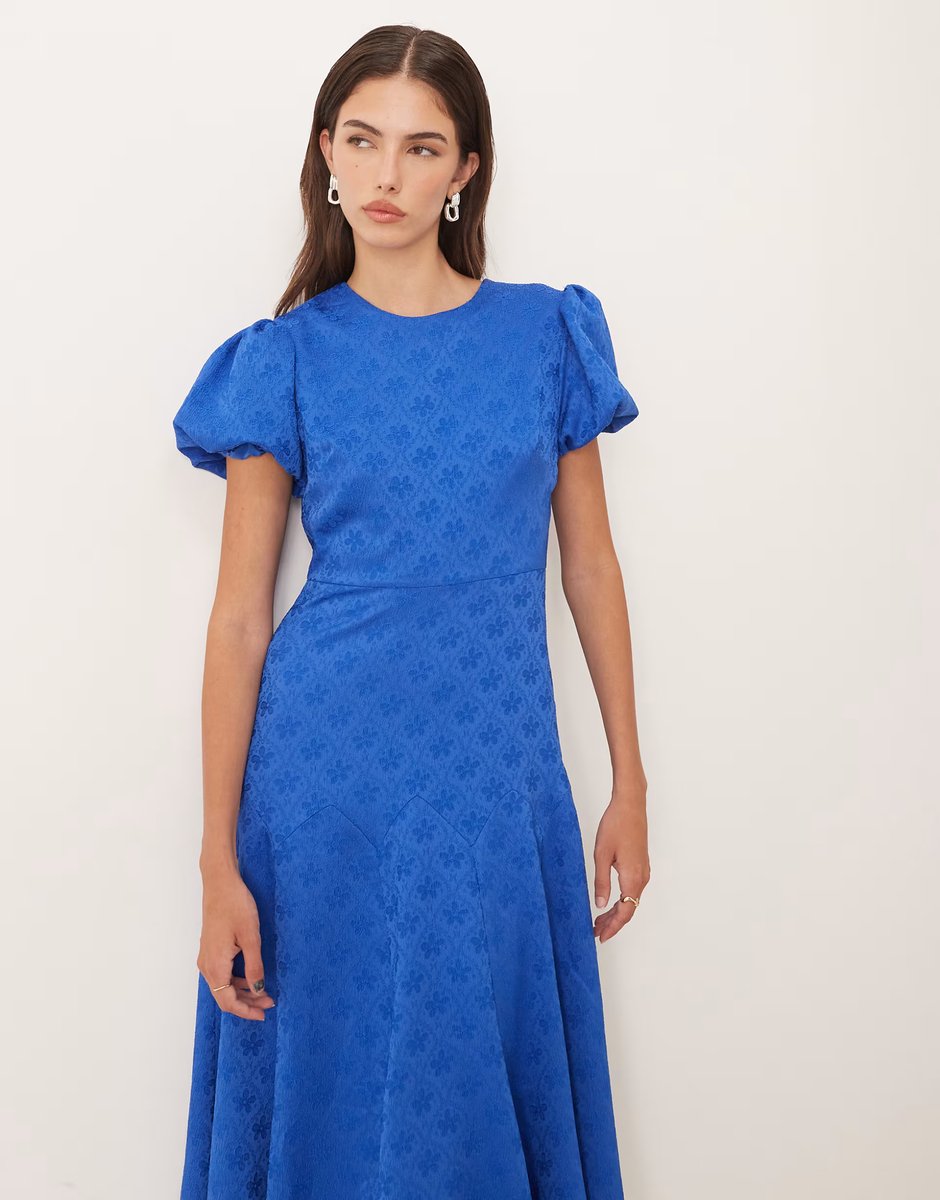 ASOS Sister Jane godet jacquard midi dress in colbalt blue - 4