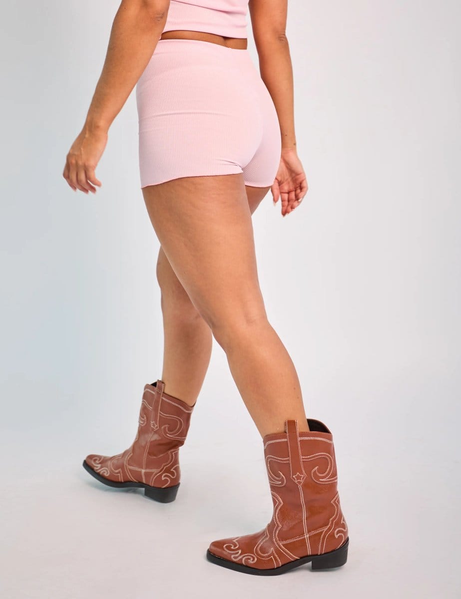Public Desire Ribbed Micro Shorts Co Ord Pink - 4