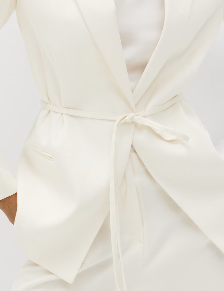 Marks & Spencer M&S Tie Belted Blazer with Linen Ivory - 2