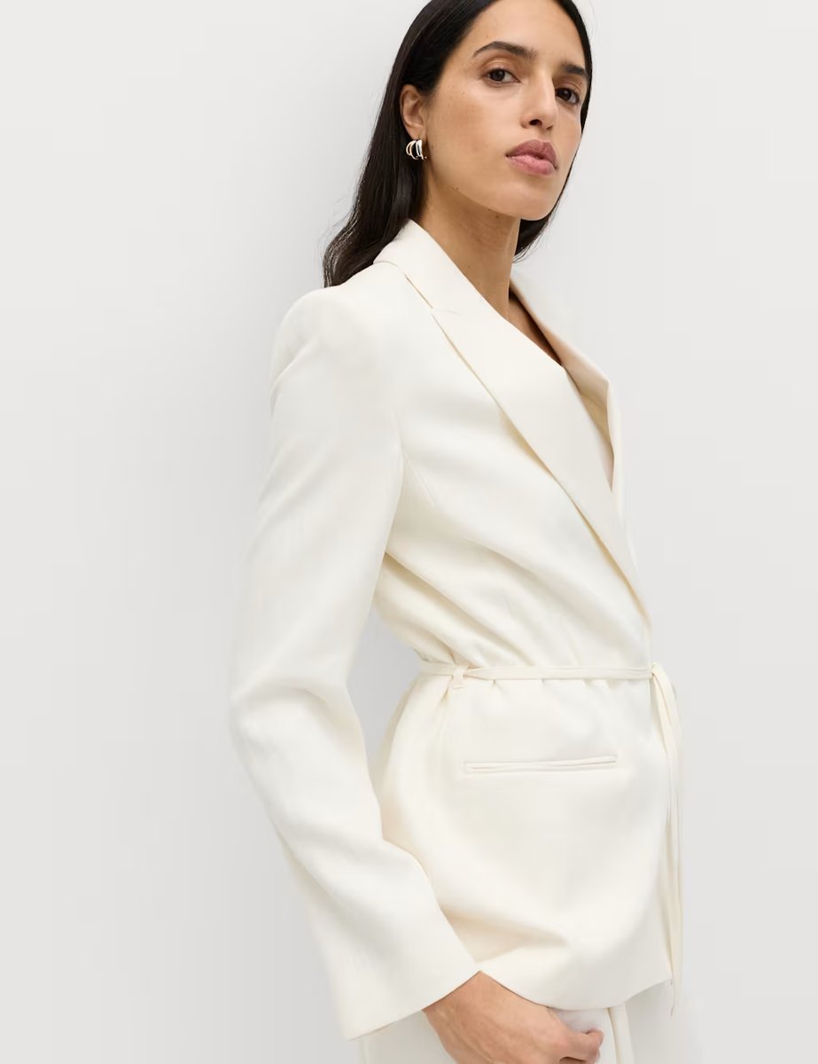 Marks & Spencer M&S Tie Belted Blazer with Linen Ivory - 3