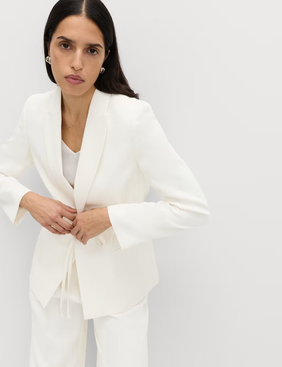 Marks & Spencer M&S Tie Belted Blazer with Linen Ivory - 4
