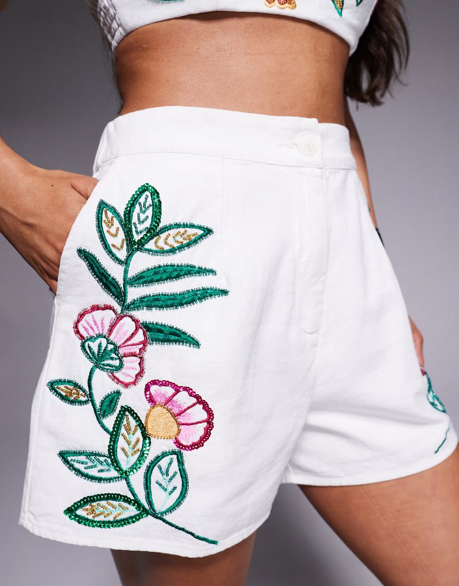 ASOS River Island floral embellished shorts in white co ord - 4