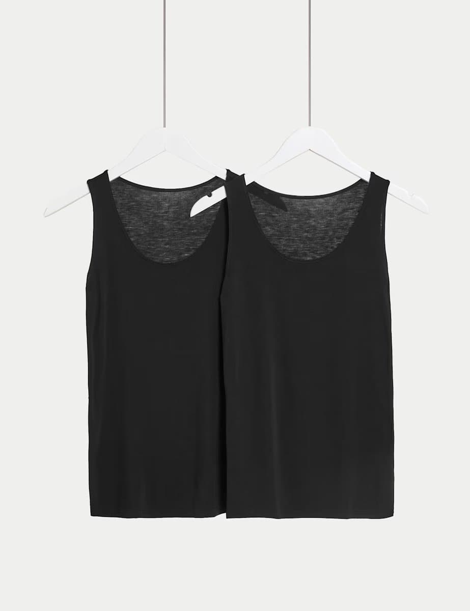 Marks & Spencer M&S 2 Pack Heatgen™ Thermal Built-up Shoulder Vest Black