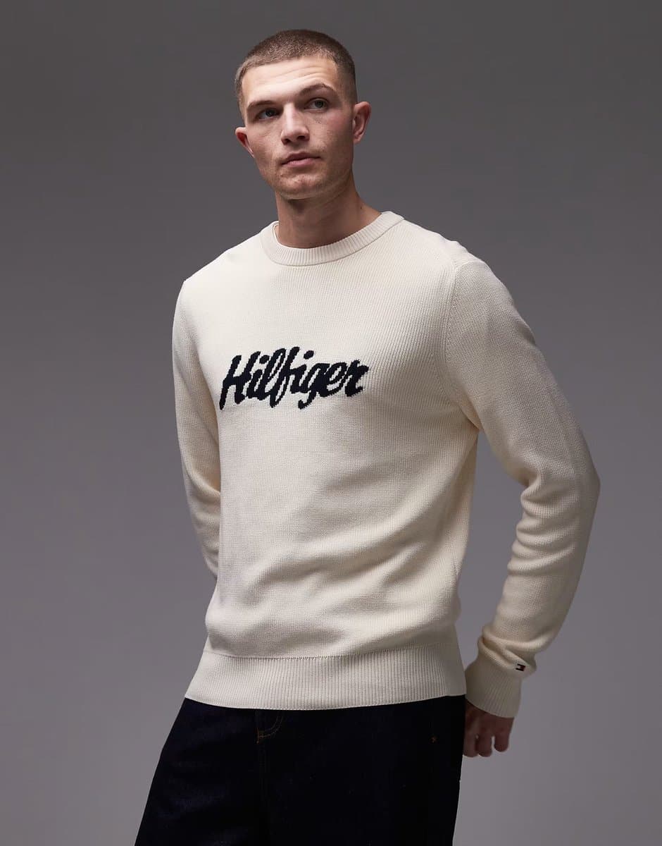 ASOS Tommy Hilfiger bubble script graphic large centre logo in cream