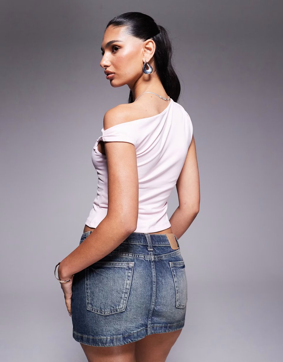 ASOS Princess Polly Danza double sculpted slinky off shoulder top in baby pink - 3