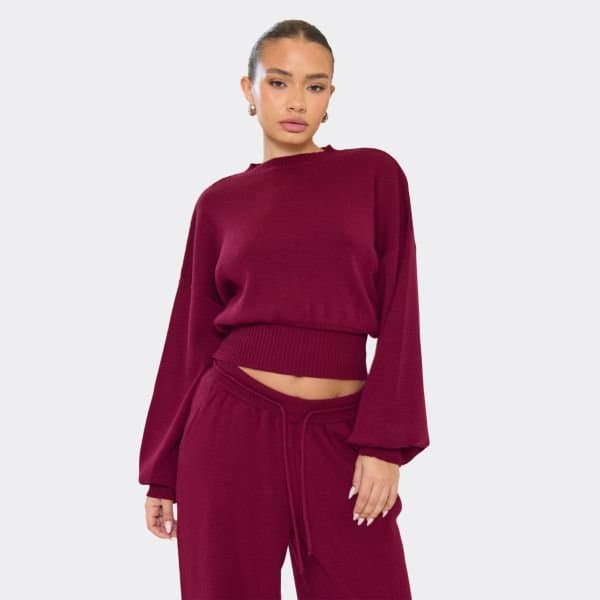 EGO EGO Burgundy Knit Long Sleeve Jumper in Red