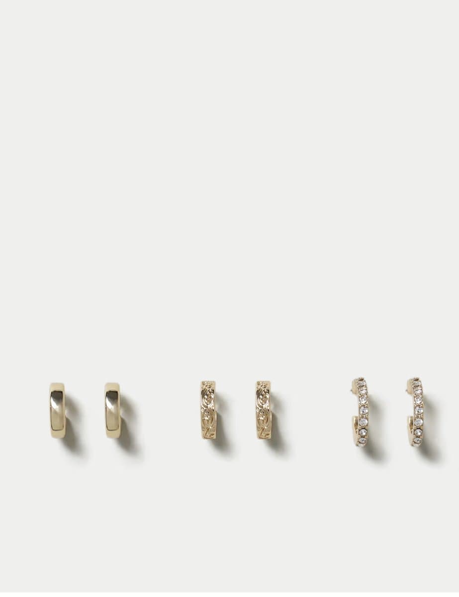 Marks & Spencer M&S Gold Tone Texture Earring Pack in Gold