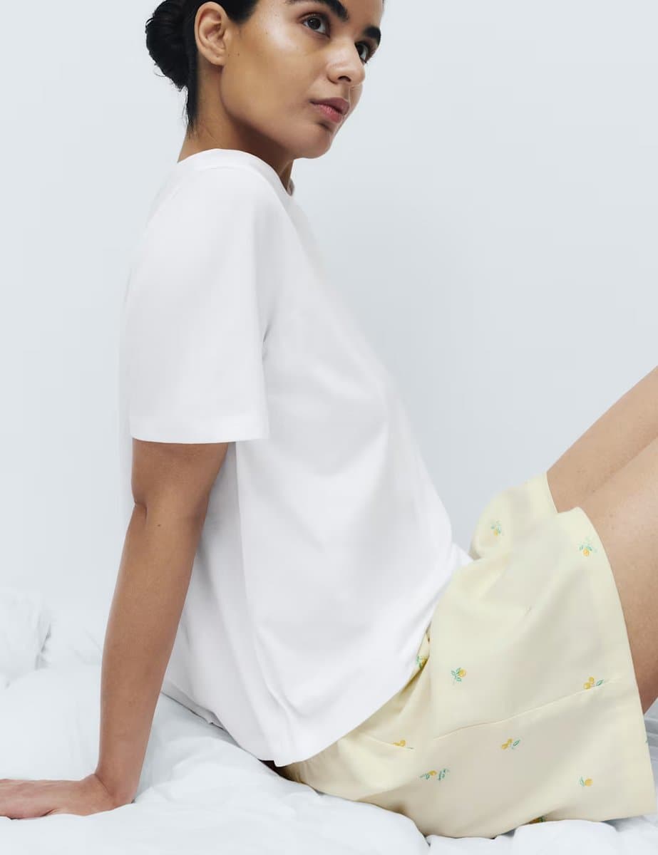 Marks & Spencer M&S Cotton Rich Printed Shortie Set White Mix